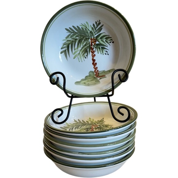 Gibson Designs PALM COURT GIDPAC Cereal Bowl Green Palm Tree Green - Set of 4 - Picture 1 of 16